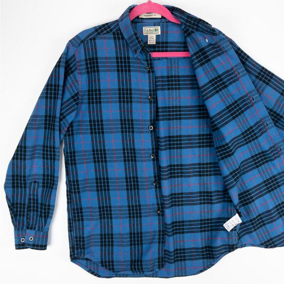 LL Bean Flannel Shirt Men's Small Traditional-Fit Plaid Blue Black Plaid Cotton - Picture 6 of 12